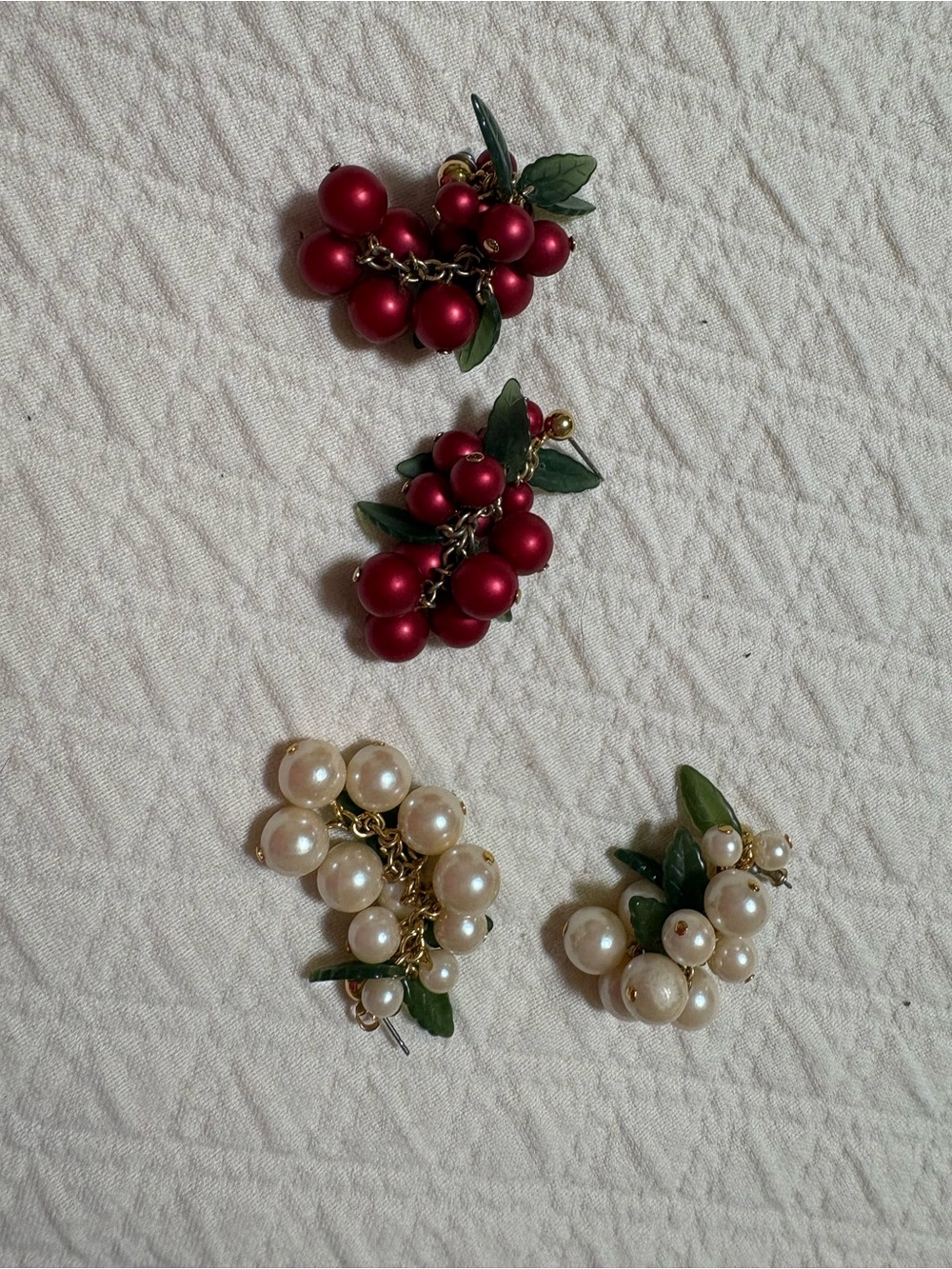 Avon Red Berry and Pearl Cluster Earrings Set